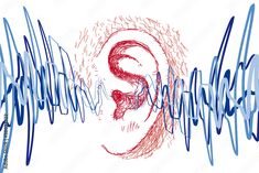 Ear and sound waves, vector illustration. Long E Words, Waves Illustration, Auditory Processing Disorder, Ear Sound, What Do You Hear, Auditory Processing, Types Of Sound, Hearing Problems, Waves Vector