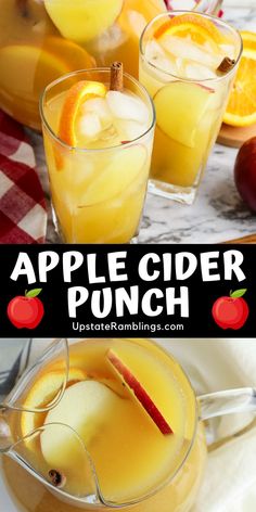 an apple cider punch is served in glasses with orange slices and apples on the side