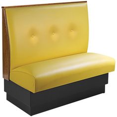 a yellow and black bench with buttons on the armrests is shown in front of a white background