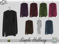 an image of clothes for the simple hallays in different colors and sizes, including long - sleeved sweaters