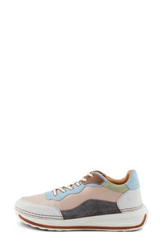 This sporty sneaker is topped with colorblocked leather and grounded on an exaggerated sole. 1 1/2" heel; 1" platform Lace-up style Removable, cushioned insole with arch support Leather upper and lining/synthetic sole Made in Turkey Multicolor Platform Sneakers With Contrast Sole For Streetwear, Multicolor Low-top Chunky Sneakers With Translucent Outsole, Multicolor High-top Platform Sneakers With Contrast Sole, Multicolor Chunky Sneakers With Rubber Sole, High-top Leather Chunky Sneakers With Translucent Outsole, Leather High-top Chunky Sneakers With Translucent Outsole, Multicolor High-top Sneakers With Textured Sole, Casual Multicolor Leather Platform Sneakers, Modern Multicolor Round Toe Sneakers