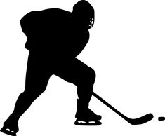 the silhouette of a hockey player is shown in black and white, with his stick