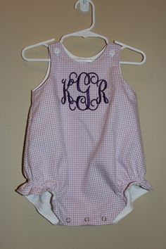 Please see shop banner for current production time This adorable outfit can be customized any way that you'd like! Shown in a great lavender gingham seersucker. You choose the fabric and I go from there! Available in sizes 6 months, 12 months, 18 months, and 24 months. Shoulders can snap or button (shown). Snap crotch for easy diaper changes. When ordering include the fabric choice, snap or button shoulders, font choice, thread color, and initials (first, last, middle) in the note to seller. Vis Bubble Romper, Girls Clothing, 6 Months, Clothing Items, 12 Months, Gingham, Initials, Lavender, Girl Outfits