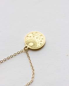 14k Gold Celestial Moon Phase Necklace, 14k Gold Celestial Moon Charm Necklace, Celestial Yellow Gold Moon Phase Charm Necklaces, Celestial Yellow Gold Charm Necklaces With Moon Phase, Gold Celestial Charm Necklace, Adjustable Gold Celestial Charm Necklace, Celestial 14k Gold Charm Necklaces, Celestial 14k Gold Charm Necklace, Everyday Gold Jewelry With Sun And Moon Design