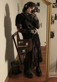 Plaguecore Fashion, Gremlincore Outfits Winter, Eco Goth Fashion, Alt Winter Outfits Masc, Masc Tradgoth Outfits, Crowcore Outfit Men, Whimsigoth Fashion Masc, Alt Outfit Inspo Summer