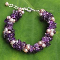 Pink Pearls and Amethyst Handmade Bracelet - Gracious Lady | NOVICA Amethyst Bracelet Beads, Cluster Bracelets, Pink Pearls, Amethyst Bracelet, Amethyst Beads, Bracelet Tutorial, Bead Jewellery, Handmade Bracelet, Precious Jewelry