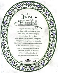 an irish wedding blessing with shamrocks and flowers