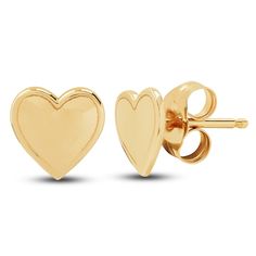 Simple and charming, these 14K yellow gold heart earrings offer the perfect hint of style to your outfit. The petite stud earrings, perfect for young teens, secure with friction backs. Hypoallergenic 14k Gold Heart Earrings, 14k Gold Hypoallergenic Heart Earrings, Hypoallergenic Yellow Gold Heart Earrings, Hypoallergenic Yellow Gold Heart Earrings For Valentine's Day, 14k Yellow Gold Heart Earrings With Heart Charm, Valentine's Day Yellow Gold Heart Huggie Earrings, Valentine's Day Yellow Gold Huggie Heart Earrings, Dainty Yellow Gold Heart Earrings For Valentine's Day, Hypoallergenic 14k Gold Heart Earrings For Valentine's Day