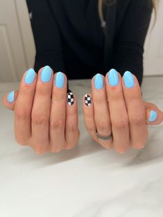 Cute Fun Nails Simple, Easy Do It Yourself Nail Designs, Simple Art Nails, Trendy Nail Inspo Winter, Fun But Simple Nails, Mental Health Nails Ideas, Checkered Nails Blue, Cute Funky Nails Square, Cute Funky Nails Simple