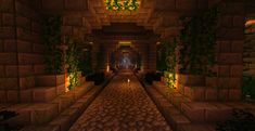 an image of a long hallway in minecraft