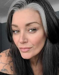 ‘Would the gray hair accentuate every crinkle and wrinkle on my face?’ I hesitantly stepped forward into the magic.’: Pro-aging woman shares self-love journey – Love What Matters Gray Around The Face, Grey Streaks In Brown Hair Going Gray, Gray Bangs Dark Hair, Gray Streak In Front Of Hair, Gray Hair Streak, Grey Hair Streak, Grey Hair Colour, Silver Hairstyles, Pro Aging