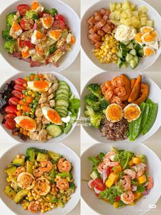 four bowls filled with different types of food