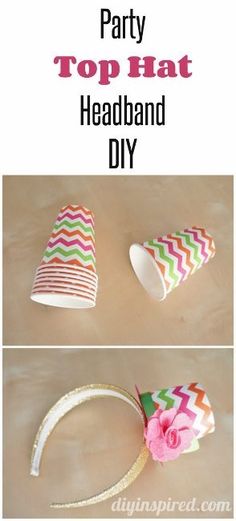 the instructions for how to make a paper party hat with ribbon and pom - pom