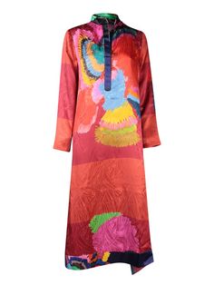 Multicolored kaftan with papagalos print. Long sleeves, partial front button closure.This vibrant kaftan, designed with an exclusive multicolored papagalos print on a coral base, exudes a playful yet sophisticated aesthetic. A relaxed fit with a partially buttoned front placket offers both comfort and style, perfect for laid-back yet stylGender: WomenMaterial: 100% SILKColor: PINKMade in: ImportedProduct ID: PAKDN241 PAPAGALOS CORAL*Import tax/duty will be calculated at checkout (If applicable) Spring Silk Kaftan With Abstract Print, Spring Multicolor Abstract Print Kaftan, Vibrant Multicolor Spring Kaftan, Multicolor Abstract Print Kaftan For Spring, Silk Multicolor Kaftan With Vibrant Print, Silk Kaftan With Multicolor Vibrant Print, Spring Multicolor Kaftan With Abstract Print, Vibrant Printed Multicolor Kaftan, Vibrant Multicolor Silk Kaftan