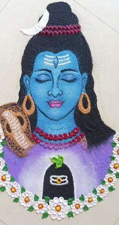 a painting of a woman holding a pot with her face painted on the side of it