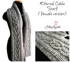 a knitted scarf is shown with the text,'external cable scarf female version '