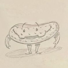 a drawing of a hot dog on top of a piece of paper that is drawn in pencil