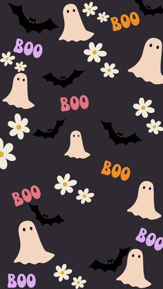 halloween seamless wallpaper with flowers and bats in the background, including daisies