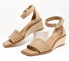 Whether you're wearing a simple shift dress or a fabulously flirty maxi skirt, you need the perfect sandals. Meet: Bretandi.  The woven upper is effortlessly paired with a jute-wrapped wedge to exude those summer vibes, while an enclosed heel back and adjustable ankle strap are all about stylish stability. Sometimes, looking undeniably fabulous is as easy as tossing on the right pair of shoes. From Vince Camuto. Simple Shift Dress, Woven Leather Sandals, Ankle Strap Block Heel, Woven Sandals, Leather Heels Sandals, Silver Sandals, Studded Sandals, Espadrille Wedge, Leather Block Heels