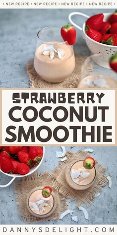 strawberry coconut smoothie recipe with strawberries and whipped cream