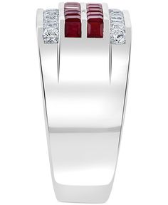 Double rows of square-cut rubies are bordered with white sapphires on this striking men's ring from Effy. Square Cut, Men's Ring, White Sapphire, Ruby, Rings For Men, Sapphire, Sterling Silver, Square, Ring