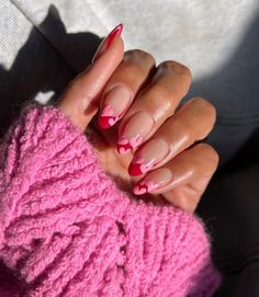 Heart Tip Nails, Valentine Nails Pink, Pink French Nails, Vday Nails, February Nails, Nails Pink, Minimalist Nails, Heart Nails, Dream Nails