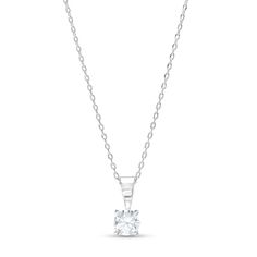 Balance style and substance with buildable basics - like this timeless 1/3 ct. diamond solitaire pendant in 14K white gold. Fashioned in 14K white gold This design simply sparkles with a 1/3 ct. diamond solitaire in a classic basket setting. Looks great alone or layered with other chains and necklaces This pendant suspends along an 18.0-inch cable chain that secures with a lobster claw clasp. White Diamond Cut Solitaire Necklace In Sterling Silver, Sterling Silver Solitaire Necklace With Tension Setting, White Gold Solitaire Necklace In Sterling Silver, White Diamond Cut Platinum Solitaire Necklace, Silver Solitaire Necklace With Prong Setting Lab-grown Diamond, White Cubic Zirconia Solitaire Necklace With Diamond Cut, White Platinum Solitaire Necklace With Brilliant Cut, White Brilliant Cut Platinum Solitaire Necklace, White Solitaire Necklace For Formal Occasions