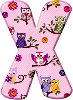 the letter k is decorated with owls and flowers