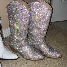 Glitter Sparkle Cowboy Boots Size 9. Only Worn 3 Times! Comfy And Gorgeous ! I Think They’re Steve Madden. I Have To Get The Box Out Of Storage To Be Sure. I Love Them But I Need The Money Sparkle Cowboy Boots, Boots Sparkle, Sparkly Boots, The Money, Steve Madden Shoes, Cowboy Boots, Steve Madden, Cowboy, Sparkle