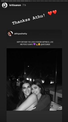 two women hugging each other in front of a black and white photo with the words thanks attu on it