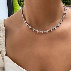 AAA quality clear white cubic zirconia round stones with tarnish resistant high-quality rhodium plated metal setting tennis necklace. Elegant and super flawless sparkling. Three sizes: 15, 16 or 17 inches. Longer size available. Please inquire. Matching bracelet https://www.etsy.com/listing/183062618/bridal-gift-wedding-bridesmaid-bracelet?ref=shop_home_active_9&pro=1&frs=1 Free US shipping Returns and exchange details Customer Satisfaction Guarantee: Below policy will replace standard ETSY poli Collar Necklace Choker, Women Choker Necklace, Choker Collar Necklace, Womens Chokers, Necklace Elegant, Party Necklace, Buy Necklace, Rhinestone Choker, Bridesmaid Bracelet