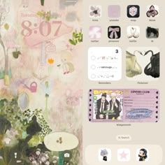 the back side of an iphone with stickers and pictures on it, including flowers