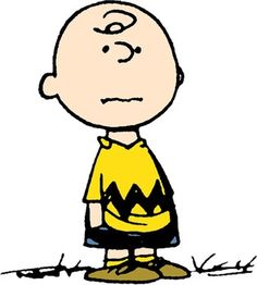 a charlie brown cartoon standing in front of a white background