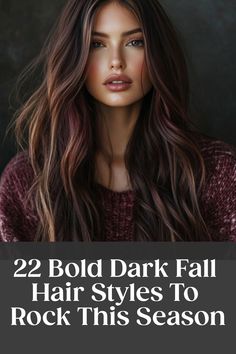 22 Bold Dark Fall Hairstyles To Rock This Season Fall Hair Cool Skin Tone, Rich Dark Hair With Highlights, Chocolate Brown Reddish Hair, Fall Hair Colors For Blue Eyes Fair Skin, Dramatic Fall Hair Color, Hair Color For Honey Eyes, Deep Brunette Hair Color With Highlights, Fall Solid Hair Colors, Dark Brown Hair Fall 2024