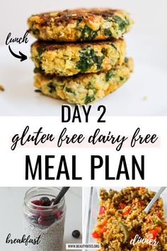 the recipe for gluten free dairy - free meal plan is shown in this collage