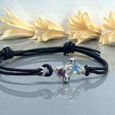 Any Two Birthstones Leather Adjustable Bracelet- Sterling Silver Filled Wire Wrapped Personalized Bracelet- Brown or Black Leather by SimplyCharmed21 on Etsy Adjustable Black Bracelets For Anniversary, Black Bracelet Jewelry For Mother's Day, Bracelet Couples, Friend Bracelet, Mothers Bracelet, Couples Bracelet, Friend Bracelets, Wire Wrapped Bracelet, Personalized Bracelet