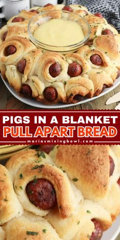 pigs in a blanket pull apart bread on a plate