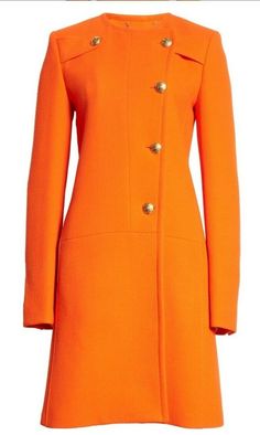 GIVENCHY Wool Plain Elegant Style Coats 2020 Size 2US FR34 $3,541 USD. Condition is "New with tags". Fits true to size, however those who are between sizes should take the smaller size Designed for a slim fit Internal shoulder pads Weighted, non-stretchy fabric Orange wool Button fastenings through front 100% wool; lining1: 51% cupro, 49% viscose; lining2: 100% cupro Dry clean Designer color: Tangerine Cheap Orange Cotton Outerwear, Self Portrait Clothing, Sunday Clothes, Givenchy Dress, Orange Coat, Cool Coats, 60s And 70s Fashion, Coat Closet, 70s Fashion