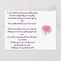 a wedding poem with pink flowers on it