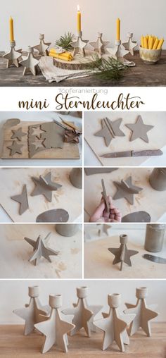 the steps to making star - shaped candlesticks are shown in several different ways