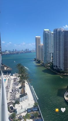 an aerial view of the city and water from a high rise building in miami, florida