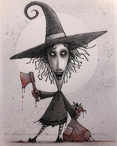 a drawing of a woman dressed as a witch