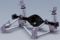 an image of a car suspension system on a gray background, with two springs attached to it