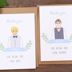 two greeting cards with the words thank you and george for being our king and prince