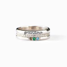 Customized Mother’s Ring Anniversary, Mothers Ring 4 Stones, 4 Stone Ring Design, Nana Ring, Mama Ring, Mothers Ring Stackable, Memory Quotes, Birthstone Ring Mothers, Mothers Ring