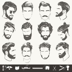 a set of men's hairs and beards