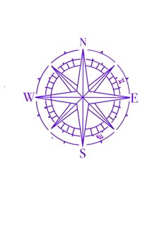 a blue and white drawing of a compass on a white background with the letter w in it's center