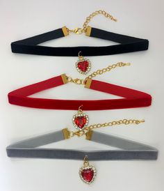 Cute gothic choker with red crystal, Available in different colour Ribbons. ♥️ It measures 11.5 inches without the extender, the extender is 6cm long. Gothic Choker, Ribbon Choker, Gothic Chokers, Cute Face Mask, Heart Crystal, Red Crystals, Choker Necklaces, Velvet Ribbon, Red Heart