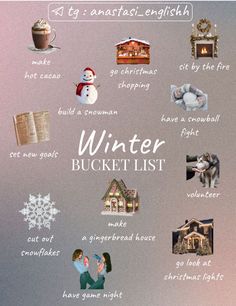 a winter bucket list with pictures and words