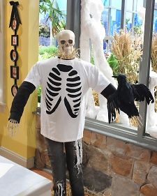 a skeleton is standing in front of a window